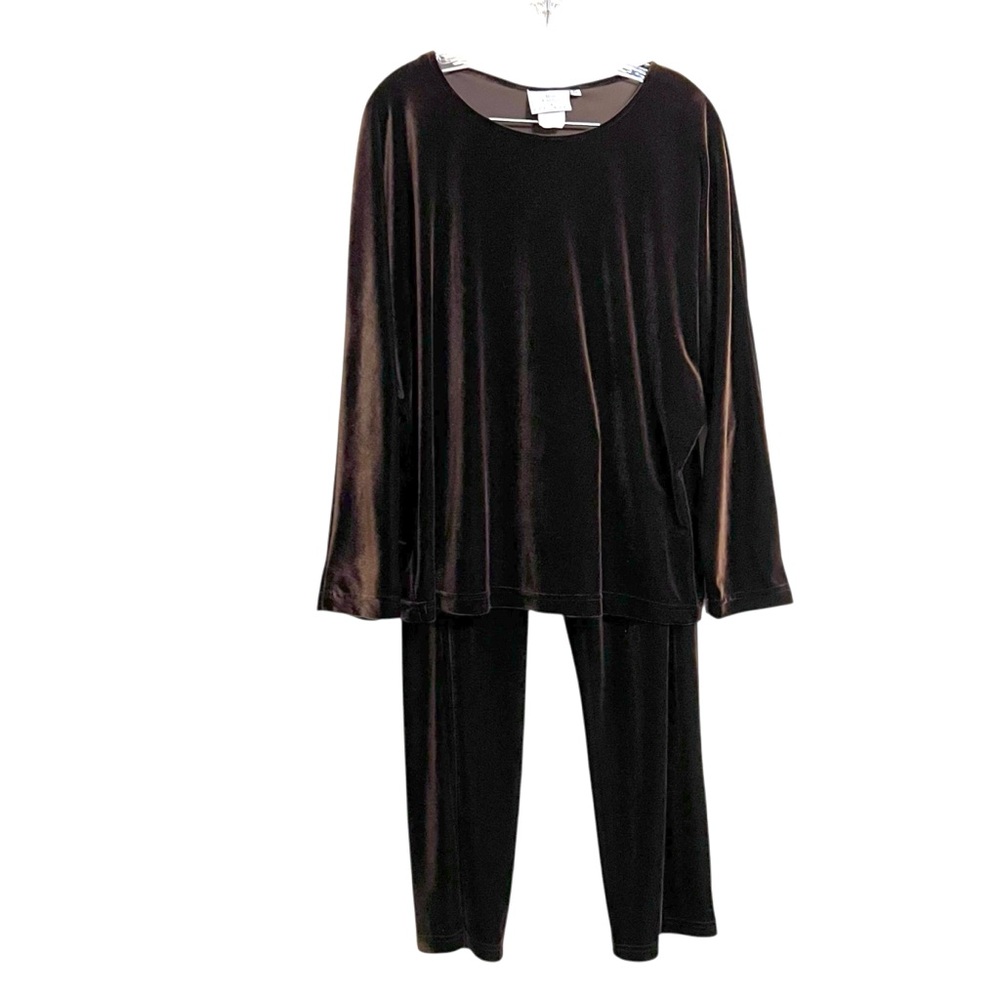 Vintage Hot Cotton by Marc Ware Velour Pantsuit Womens M Chocolate Brown Lounge